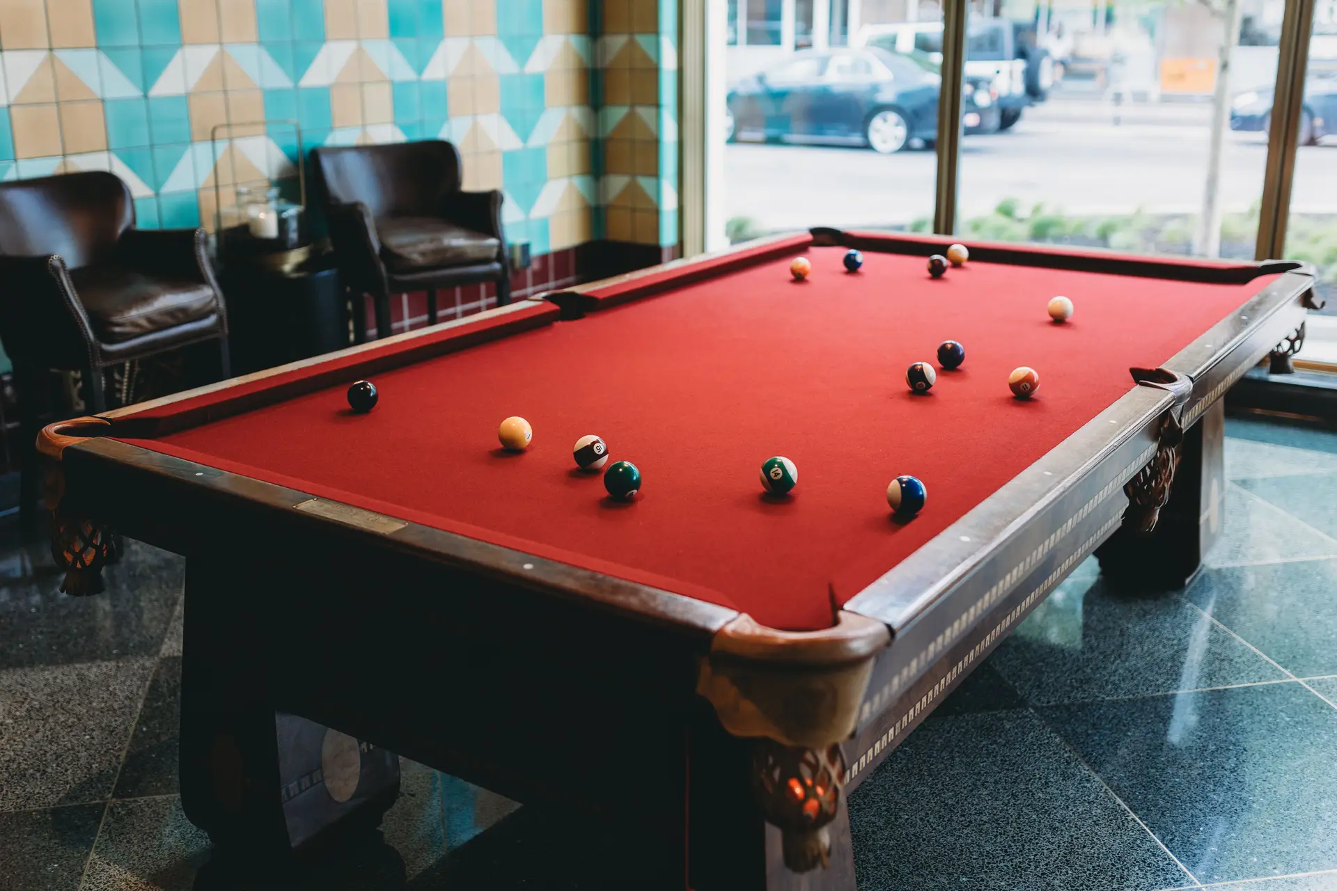 Comfortable games lounge with billiard table