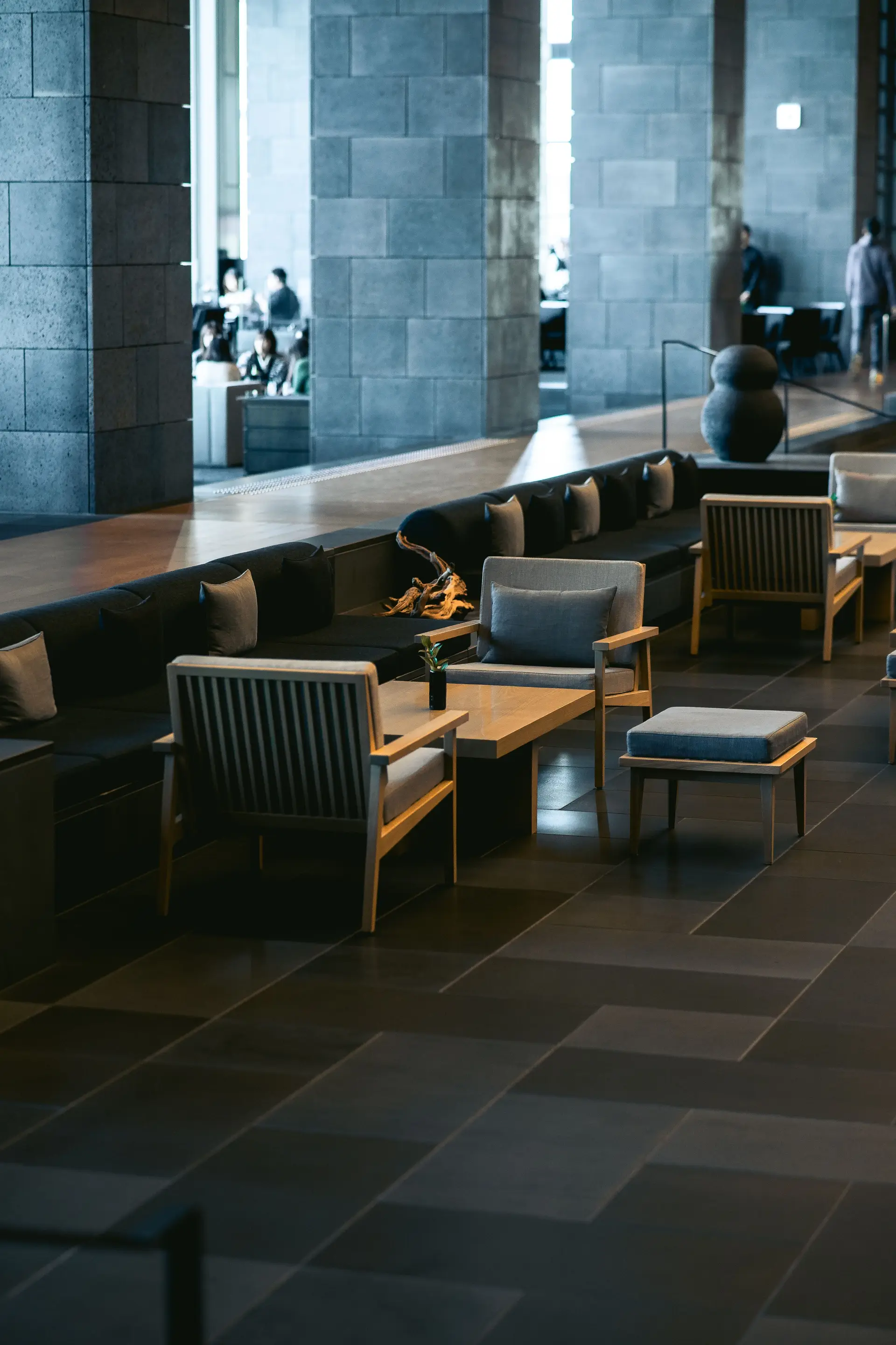 Architectural interior with layered lighting