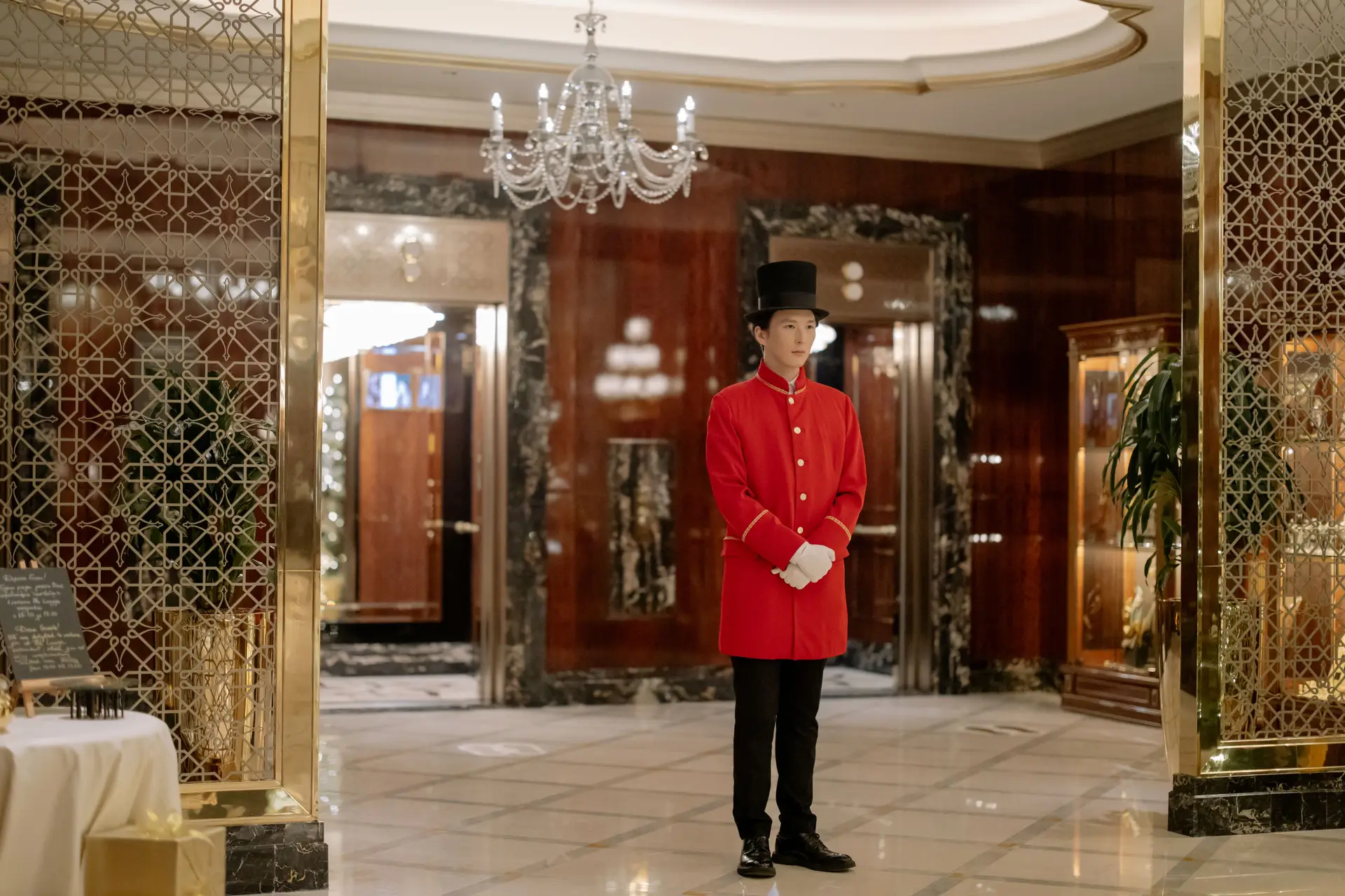 Welcoming hotel host at the entrance